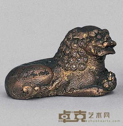 17世纪 鎏金铜戏子狮纸镇 长9cm